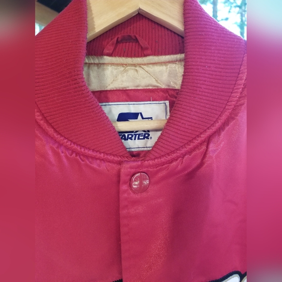 Football Jacket 49ers Starter Large Rare Snap Up Red Gold Winter Coat Shiny - Picture 14 of 15